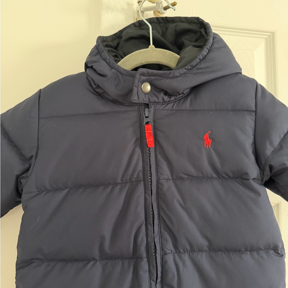 NWT Ralph Lauren Kids Baby Hooded Puffer Snowsuit Blue Red 9 Months - Picture 2 of 5